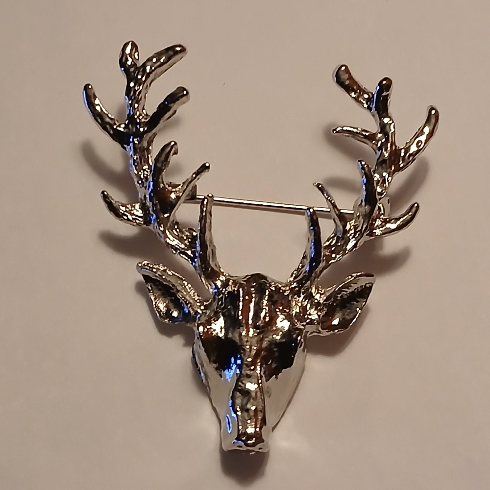 Silver Tone Deer Antler Brooch